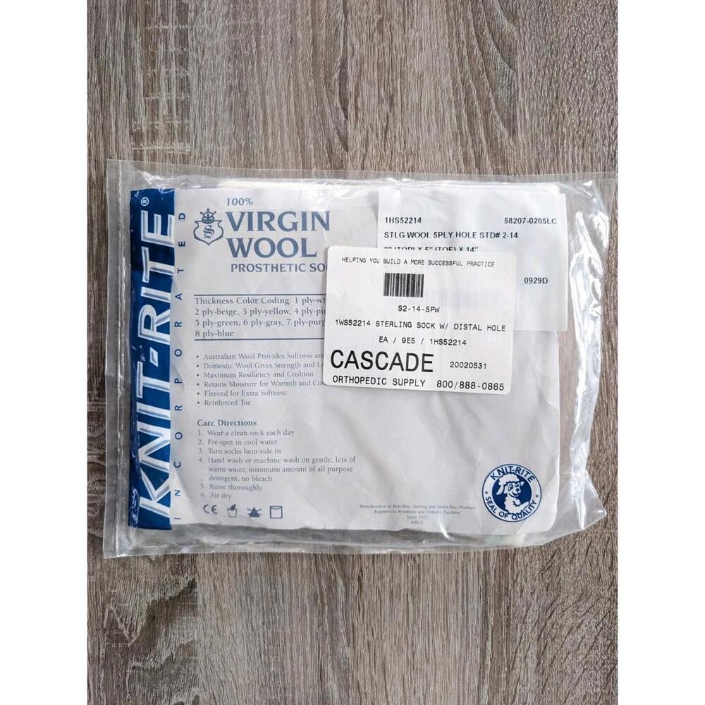 NWT Knit-Rite Virgin Wool Prosthetic Sock 5 Ply 9" Top 5" Toe x 14  1HS52214